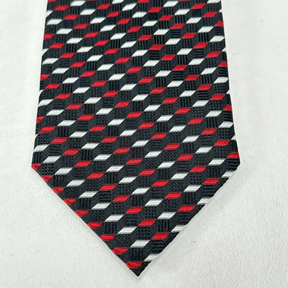 Alexander Julian Tie Mens in Red White Blue Diagonal Diamond Silk Wide